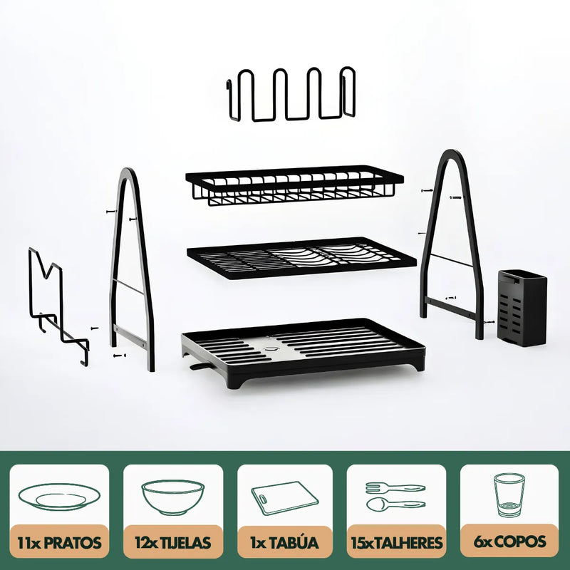 Escorredor e Organizador De Louças Inox Preto